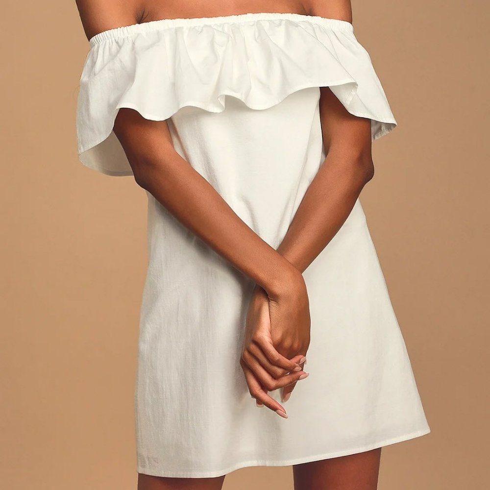 White Off-the-Shoulder Shift Dress - Size Medium
